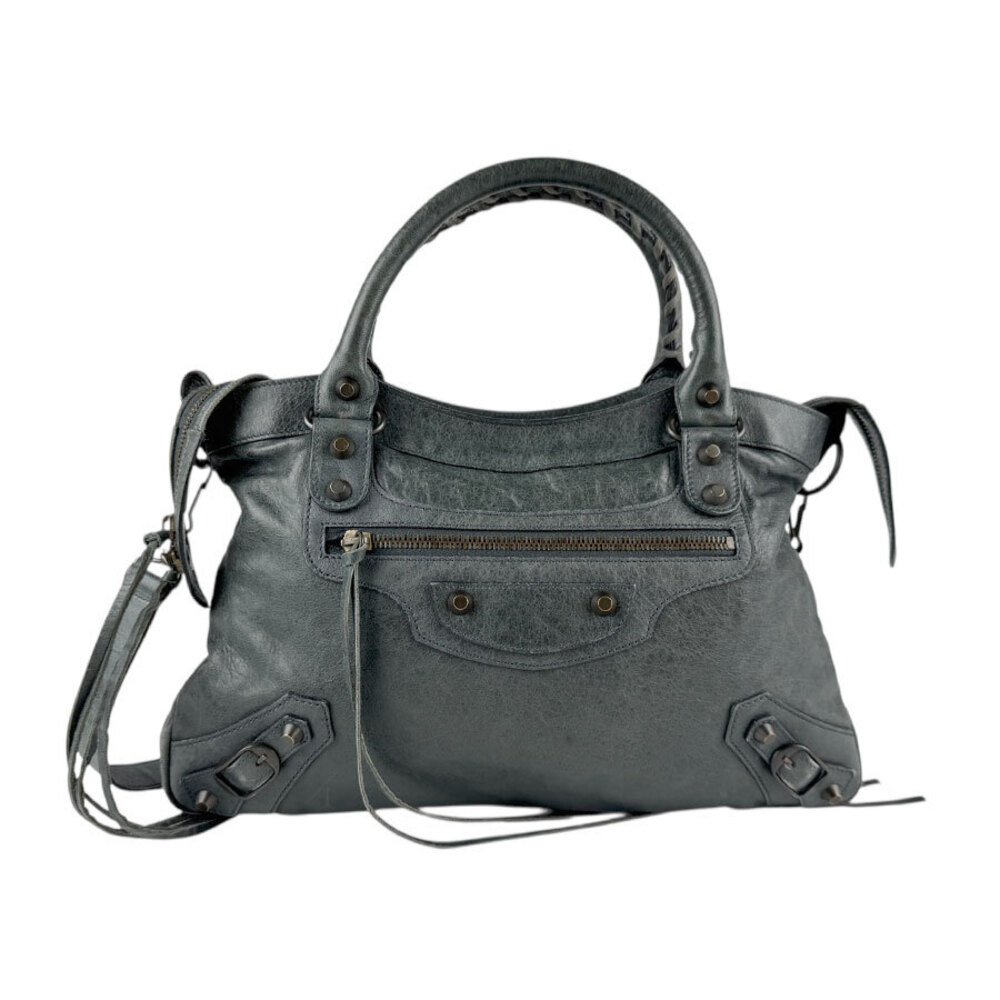 Balenciaga The Town Leather Shoulder Bag Gray
